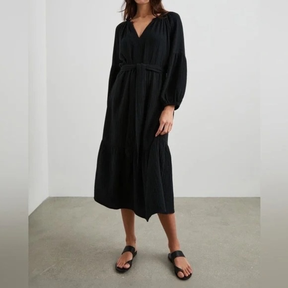 Rails Organic Cotton Vittoria Dress in Black  Double Gauze Maxi Tiered Small - Picture 1 of 9